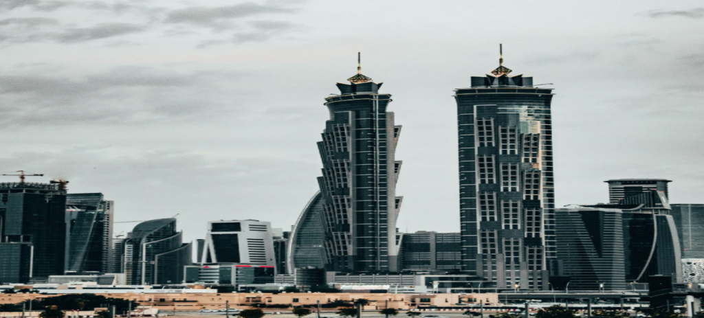 JW Marriott Marquis Dubai twin tower hotel overlooking Business Bay skyline