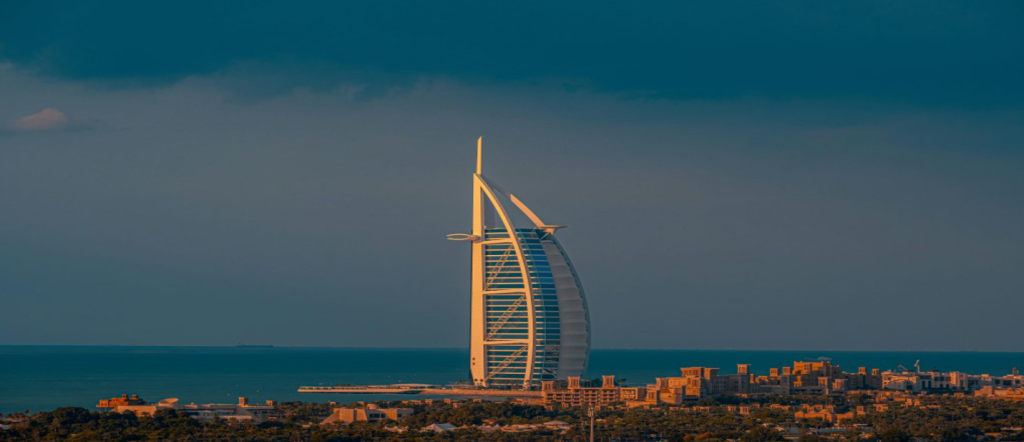 Burj Al Arab Jumeirah sail-shaped luxury hotel in Dubai